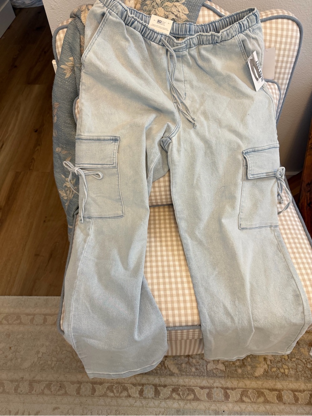NWT Light Wash Cargo Lounge Pants - Drawstring Waist